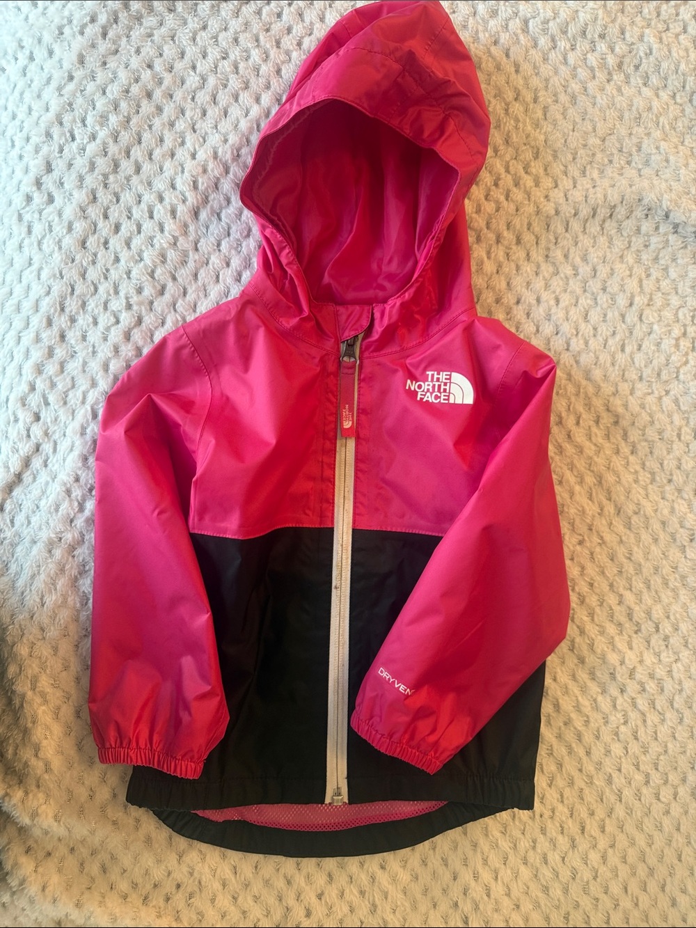The North Face Kids Pink and Black Hooded Rain Jacket